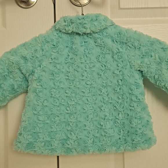 HP Little Me Toddler Girl Faux Fur Spring Jacket 12 Months Light Aqua - Picture 4 of 16